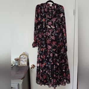 By Together Black Floral Long Sleeve Tiered Maxi Dress